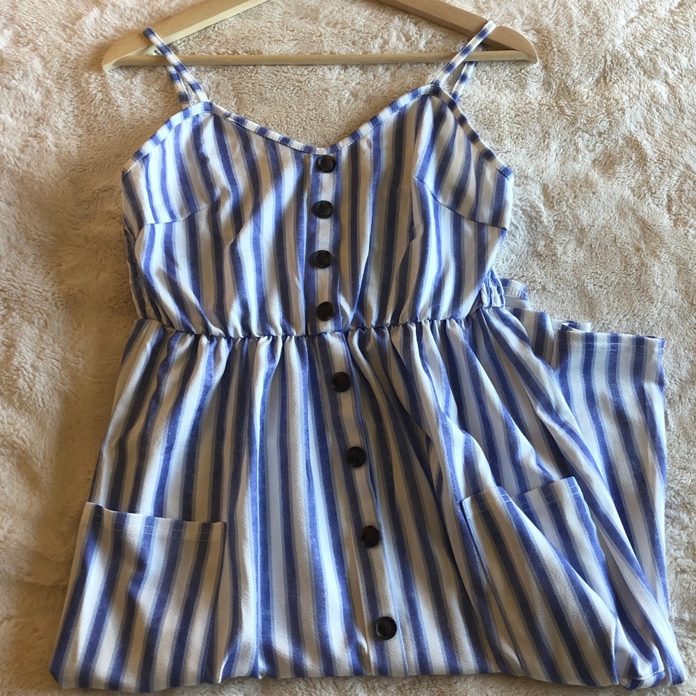 NWOT maternity dress, striped blue and white, M